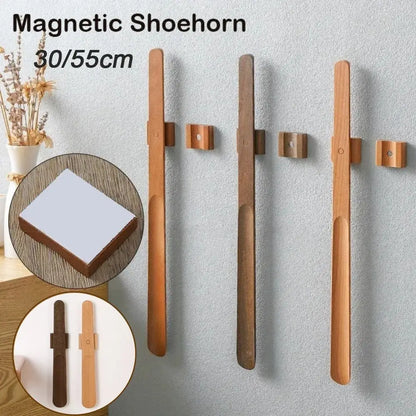Creative 30/55Cm Magnetic Shoehorn Wooden Handle No-Bend Shoe Puller Flexible Lazy Shoe Horn for Elderly, Pregnant Women